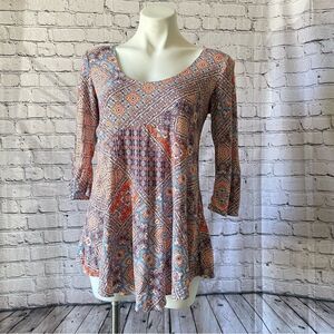 Salaam 3/4 sleeve tunic top printed size medium stretch